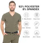 Dagacci Medical Uniform® Scrub Set – V-Neck Scrub Top & Elastic Jogger Pant Scrubs for Women Set and Men Unisex 8 Pockets Olive Green S