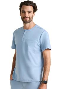 Healing Hands Men's Medical Scrub Top Shane with 1 Pocket, Snap-Closure Placket, Moisture Wicking, 360° Stretch - HH701, L, ICY Blue