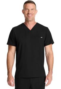 Healing Hands Mens Scrub Top V-Neck with 1 Pocket & 360° Stretch Fabric HH758, M, Black