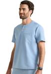 Healing Hands Men's Medical Scrub Top Shane with 1 Pocket, Snap-Closure Placket, Moisture Wicking, 360° Stretch - HH701, L, ICY Blue