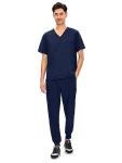 COZYFIT Scrubs for Men - 4 Pockets V-Neck Scrub Top and 7 Pockets Jogger Pants Mens Scrubs Set, Navy Blue, M