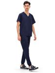 COZYFIT Scrubs for Men - 4 Pockets V-Neck Scrub Top and 7 Pockets Jogger Pants Mens Scrubs Set, Navy Blue, M