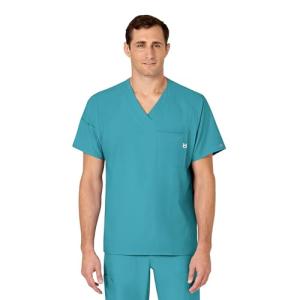 WonderWink Mens Men's V-Neck Top Medical Scrubs Shirt, Teal Blue, Small US