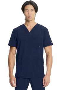 Cherokee Infinity V- Neck Men's Scrub Top with Rib Knit Back Panels Plus Size CK900A, 2XL, Navy