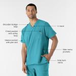 WonderWink Mens Men's V-Neck Top Medical Scrubs Shirt, Teal Blue, Small US