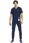 Cherokee Infinity V- Neck Men's Scrub Top with Rib Knit Back Panels Plus Size CK900A, 2XL, Navy