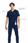 Cherokee Infinity V- Neck Men's Scrub Top with Rib Knit Back Panels Plus Size CK900A, 2XL, Navy
