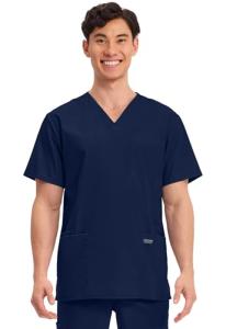 Cherokee Men's V-Neck Top Traditional fit with 4 Pockets, Ultra Soft, Durable, Fade Resistant, 2-Way Stretch Fabric - WW695, M, Navy