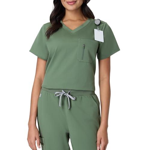 Hanes Women's Scrub Top, Comfort Fit 1-Pocket Healthcare Top for Women, Moisture-Wicking Medical Scrubs