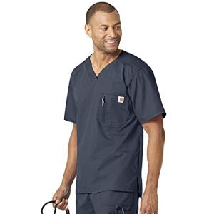 Carhartt Scrubs C15108 Men's Classic Fit Ripstop Bi-Swing Chest Pocket V-Neck Top Large Navy