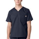 Carhartt Scrubs C15108 Men's Classic Fit Ripstop Bi-Swing Chest Pocket V-Neck Top Large Navy