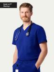Peelz Brian 2-Pocket V-Neck Basic Men's Scrub Top for Men - Short Sleeve Scrubs, Soft Stretch Fabric, Slim Fit, Navy, X-Large