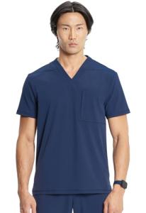Cherokee Infinity Men's V-Neck Scrub Top with Rib-Knit Neckline, Front Shoulder Yokes, and a Center Back Panel IN700A, M, Navy
