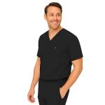 M&M SCRUBS Men's Jogger Scrub Set – Luxe Stretch Medical Uniform, V-Neck Scrubs Top & Jogger Pants (Black, Large)