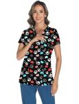 LOMON Pediatric Scrubs for Women V Neck Print Scrub Tops Lovely Animals Scrub Shirts with 3 Pockets Footprints Hearts XL