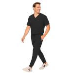 M&M SCRUBS Men's Jogger Scrub Set – Luxe Stretch Medical Uniform, V-Neck Scrubs Top & Jogger Pants (Black, Large)