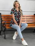 LOMON Pediatric Scrubs for Women V Neck Print Scrub Tops Lovely Animals Scrub Shirts with 3 Pockets Footprints Hearts XL