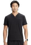 Infinity Men's Partial Zip V-Neck Scrub Top with Rib-Knit Side Panels Two Zip Front Chest Pocket and 1 Welt Pockets IN702A, M, Black