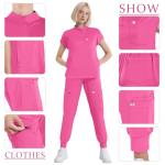 Eipnare Scrubs for Women Set - Cool Stretch Scrub Top & Jogger Pants with 11 Pockets Breathable Nursing Uniform Scrub Suit
