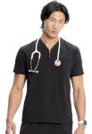Infinity Men's Partial Zip V-Neck Scrub Top with Rib-Knit Side Panels Two Zip Front Chest Pocket and 1 Welt Pockets IN702A, M, Black