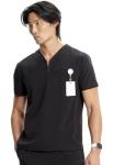 Infinity Men's Partial Zip V-Neck Scrub Top with Rib-Knit Side Panels Two Zip Front Chest Pocket and 1 Welt Pockets IN702A, M, Black