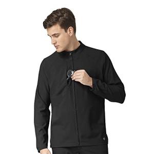 WonderWink W123 Men's Zip Front Warm Up Scrub Jacket, Black, M