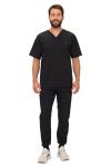Natural Uniforms Mens Luxe Stretch Jogger Scrub Set (Black, Large)