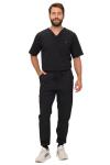 Natural Uniforms Mens Luxe Stretch Jogger Scrub Set (Black, Large)