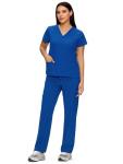 floralhue Scrubs for Women Set, Medical Women Scrubs, V-Neck Top and Straight Leg Pants with 11 Pockets (Relaxed Fit), Royal Blue, M