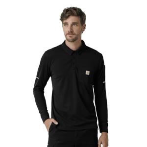 Carhartt Scrubs C16129 Men's Rugged Flex® Field & Rescue Heavyweight Long Sleeve Polo Scrub Top Medium Black