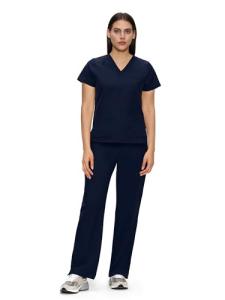 floralhue Scrubs for Women, V-Neck Scrubs Top & Cargo Pants with 12 Pockets, Yoga Waistband, 4 Way Stretch, Navy Blue, S