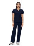 floralhue Scrubs for Women, V-Neck Scrubs Top & Cargo Pants with 12 Pockets, Yoga Waistband, 4 Way Stretch, Navy Blue, S