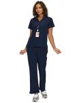 floralhue Scrubs for Women, V-Neck Scrubs Top & Cargo Pants with 12 Pockets, Yoga Waistband, 4 Way Stretch, Navy Blue, S