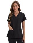 VECARDI Women's Medical Scrub Top Short Sleeve Soft Stretch V-Neck Nurse Uniform with 3 Utility Pockets