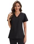 VECARDI Women's Medical Scrub Top Short Sleeve Soft Stretch V-Neck Nurse Uniform with 3 Utility Pockets