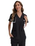 VECARDI Women's Medical Scrub Top Short Sleeve Soft Stretch V-Neck Nurse Uniform with 3 Utility Pockets