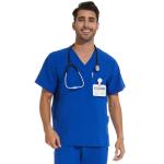 COZYFIT Scrub Top for Men - Stretch V-Neck Scrubs with 3 Pockets, Anti-Wrinkle - Royal Blue, M