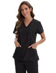 VECARDI Women's Medical Scrub Top Short Sleeve Soft Stretch V-Neck Nurse Uniform with 3 Utility Pockets