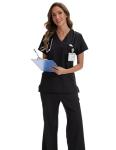 VECARDI Women's Medical Scrub Top Short Sleeve Soft Stretch V-Neck Nurse Uniform with 3 Utility Pockets