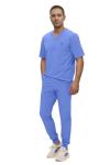Monarch Uniforms Men's Jogger Scrub Set Tuck-in Scrubs for Men with Jogger Pants and One Pocket Top (Ceil Blue,Large)