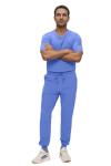 Monarch Uniforms Men's Jogger Scrub Set Tuck-in Scrubs for Men with Jogger Pants and One Pocket Top (Ceil Blue,Large)