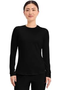 Cherokee Underscrub Long Sleeve Women’s Knit Tee Nursing Underscrubs Crew Neck Layering Top for Women - CK773, M, Black