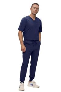 Monarch Uniforms Men's Jogger Scrub Set Tuck-in Scrubs for Men with Jogger Pants and One Pocket Top (Navy Blue,Medium)