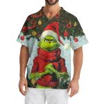 Men's Christmas Scrub Tops Plus Size V-Neck Short Sleeve Funny Medical Workwear Uniform with 3 Pocket S-5XL