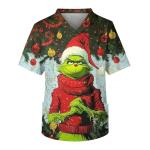 Men's Christmas Scrub Tops Plus Size V-Neck Short Sleeve Funny Medical Workwear Uniform with 3 Pocket S-5XL