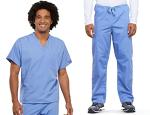 Cherokee Scrub Set for Men and Women from, Traditional Fit V-Neck Top 4777 with Natural Rise Drawstring Cargo Pant 4100, Ciel- XL Top/XL Short Pant