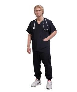 Yoweenton Scrub for Men Scrubs Medical Uniform Man Scrubs Set Medical Scrubs Top and Pants，5-Pocket Top and 5 Pocket Pants