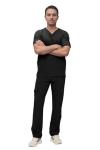 Monarch Uniforms Men's Scrub Set V-Neck Scrub Sets with Nine Large Pockets(Black,Large)