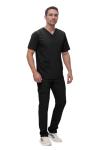 Monarch Uniforms Men's Scrub Set V-Neck Scrub Sets with Nine Large Pockets(Black,Large)