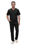 Monarch Uniforms Men's Scrub Set V-Neck Scrub Sets with Nine Large Pockets(Black,Large)